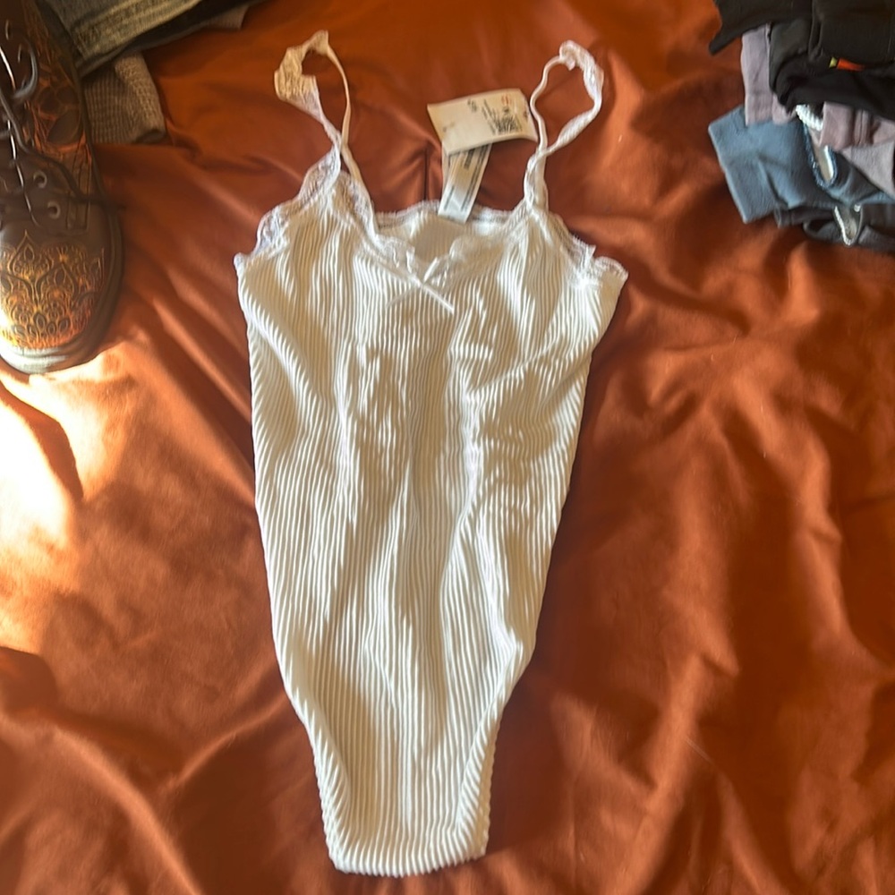 White lace body suit